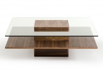 Walnut and Tempered Glass Transparent Coffee Table