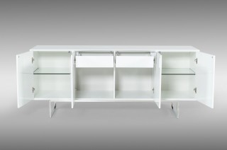 Spacious White High Gloss Buffet with Stainless Steel Legs