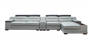 Unique Leather Two-Tone Grey and Chocolate Sectional Sofa