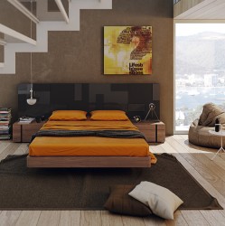 Lacquered Exotic Wood Platform and Headboard Bed