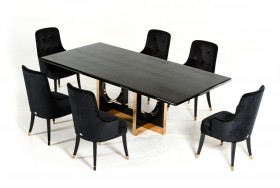 Modern Black High Gloss Crocodile and Rose Gold Large Dining Table