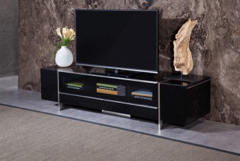 Black Lacquer Corner TV Consoles with Storage