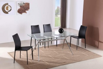 Graceful Rectangular Clear Glass Top Leather Dinette Set and Chairs