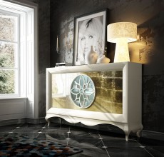 White Buffet with a Golden High Gloss Finish White Buffet with a Golden High Gloss Finish