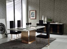 Perfect Marble Top and Rose Gold Base Dining Table