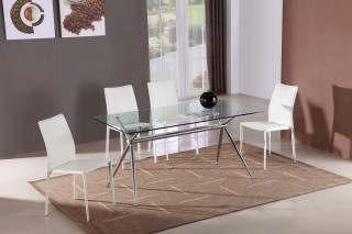 Graceful Rectangular Clear Glass Top Leather Dinette Set and Chairs