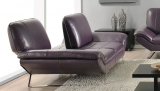 Italian Leather Stylish Three Pieces, Eggplant Leather Sofa