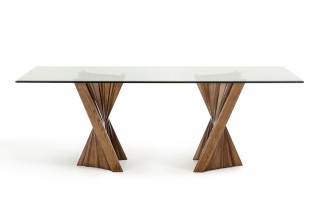 Sophisticated Walnut and Tampered Glass Dining Table