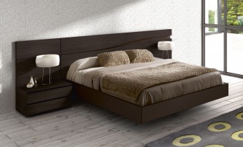 Lacquered Made in Spain Wood High End Platform Bed with Wave Design