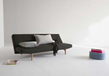 Contemporary Dark Brown or Grey Fabric Sofa Bed with Wood Legs