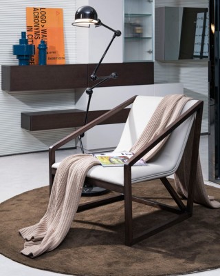 Modern Grey Eco Leather Brown Oak Frame Chair