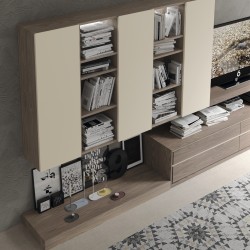 Elegant Stone and Natural Wood Wall Unit