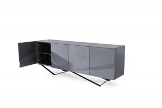 Modern High Gloss Grey Buffet with Front Stripes