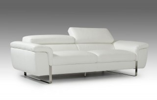Italian Made White Leather Sofa Set with Adjustable Headrests