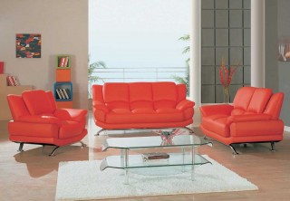Contemporary Living Room Set in Black Red or Cappuccino Leather
