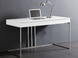 Elite High Gloss White Lacquer Desk with Stainless Steel Base