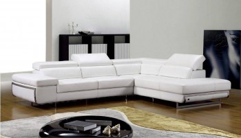 Bonded Leather Sectional with Motion Headrest and Steel Legs