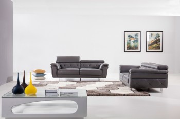 Modern Light Grey Top Grain Leather Three Piece Living Room Set