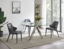 Modern Glass Round Top Crisscross Chrome Base Dining Set