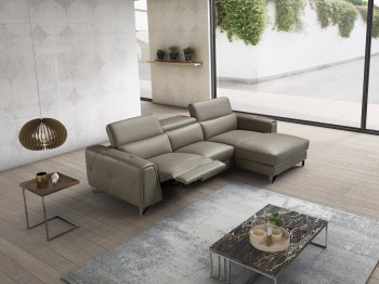 Italian Made Taupe Full Leather Sectional Sofa with Adjustable Headrest Italian Made Taupe Full Leather Sectional Sofa with Adjustable Headrest