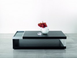 Black Oak and Black Tempered Glass Coffee Table