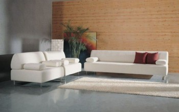 Microfiber White Sofa Set with Stainless Steel Base