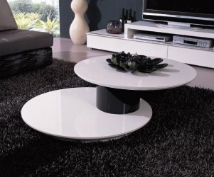 Round Shaped Contemporary White and Black Coffee Table