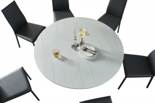 Modern Exclusive Round Marble Top Leather 5 Piece Dining Room Set