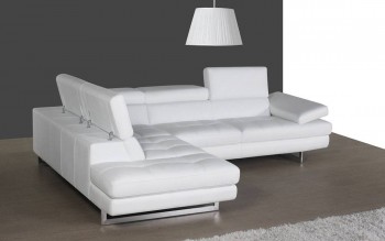 Contemporary White Leather Sectional with Curved Armrest and Stylish Legs