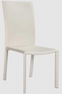 Fully Upholstered White Leather Chairs with Contoured Detailing