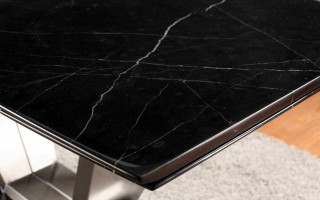 Sturdy Black Marble Table with Two Marble Extensions and Steel Black Base