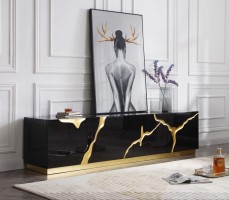 Elite Black TV Stand with Gold Painted Accents