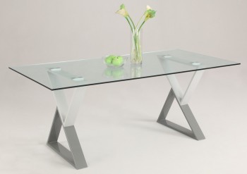 Contemporary Rectangular Glass Dining Table Top with Unique X Legs
