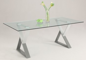Contemporary Rectangular Glass Dining Table Top with Unique X Legs Contemporary Rectangular Glass Dining Table Top with Unique X Legs