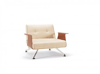 Khaki Sofa Bed Chair with Walnut Arms