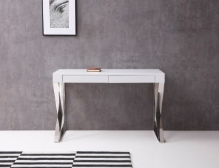 White High Gloss Office Desk with X Legs