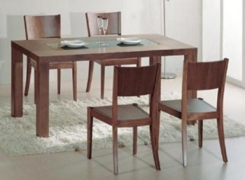 Stark Contemporary Dining Table in Walnut with Glass Insert