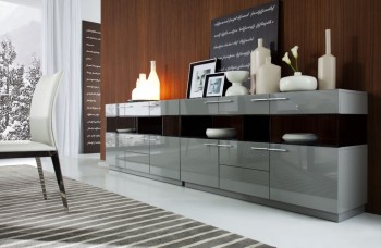 Modern Grey High Gloss Buffet with Glass