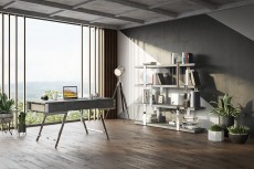 Elegant Elm Grey Office Desk with Metal Legs Elegant Elm Grey Office Desk with Metal Legs