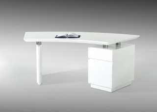 Elegant White Gloss Finish Desk with Stainless Steel Accents