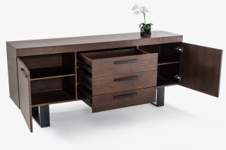 Classic Walnut Veneer and Black Metal Base Dining Table