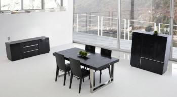 Luxury Black Crocodile Lacquer and Stainless Steel Dining Table