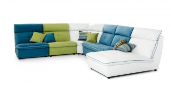 Multi Color Italian Contemporary Leather and Fabric Sectional Sofa