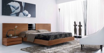 Lacquered Made in Spain Wood Modern Platform Bed with Tiles