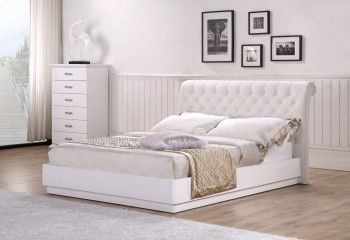 Lacquered Elegant Leather Platform and Headboard Bed