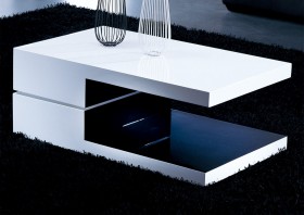 White and Black Rectangular High Gloss Contemporary Coffee Table