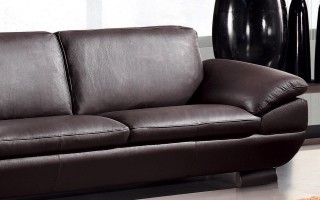 Contemporary Three Piece Sofa Set in Dark Brown Leather