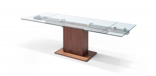 Rectangular Wood with Glass Top Leather Dining Room Design