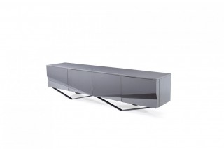 Modern Matte Grey TV Stand with Black Powder-Coated Metal Legs