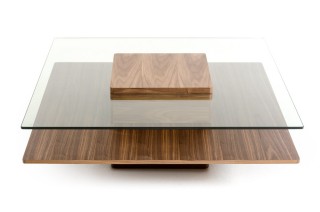 Walnut and Tempered Glass Transparent Coffee Table